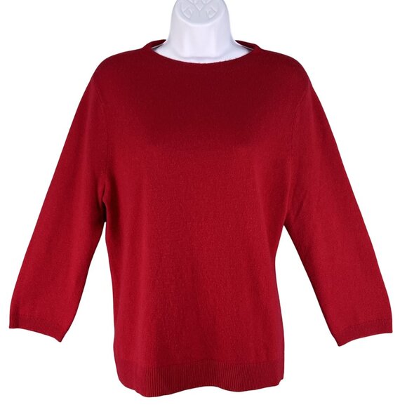 Talbots Womens XL Pure Cashmere Holiday Red Soft Sweater 3/4 Sleeve Quiet Luxury - Picture 1 of 10